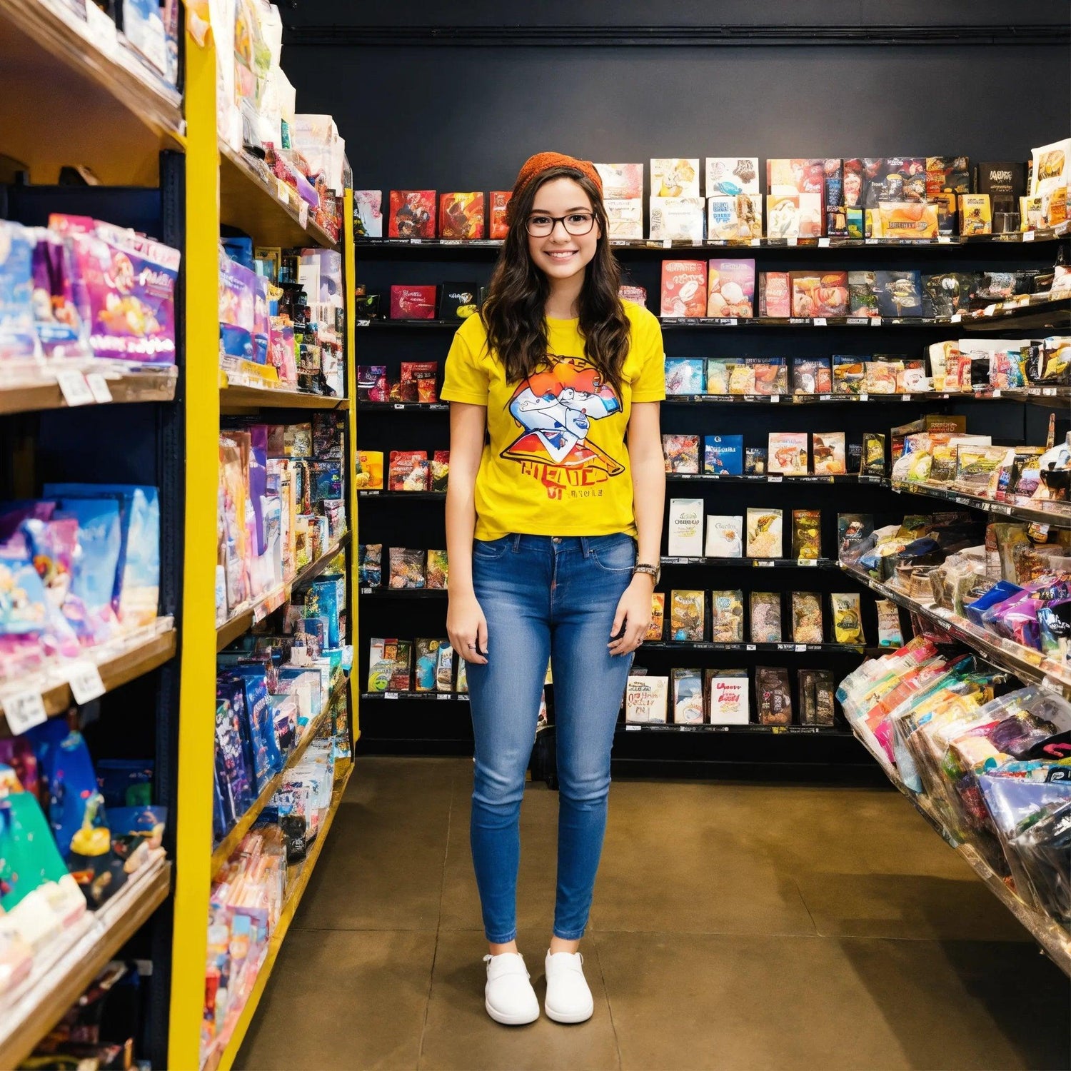 girlNerd_in_a_store_with_merch - Nerdbutiken