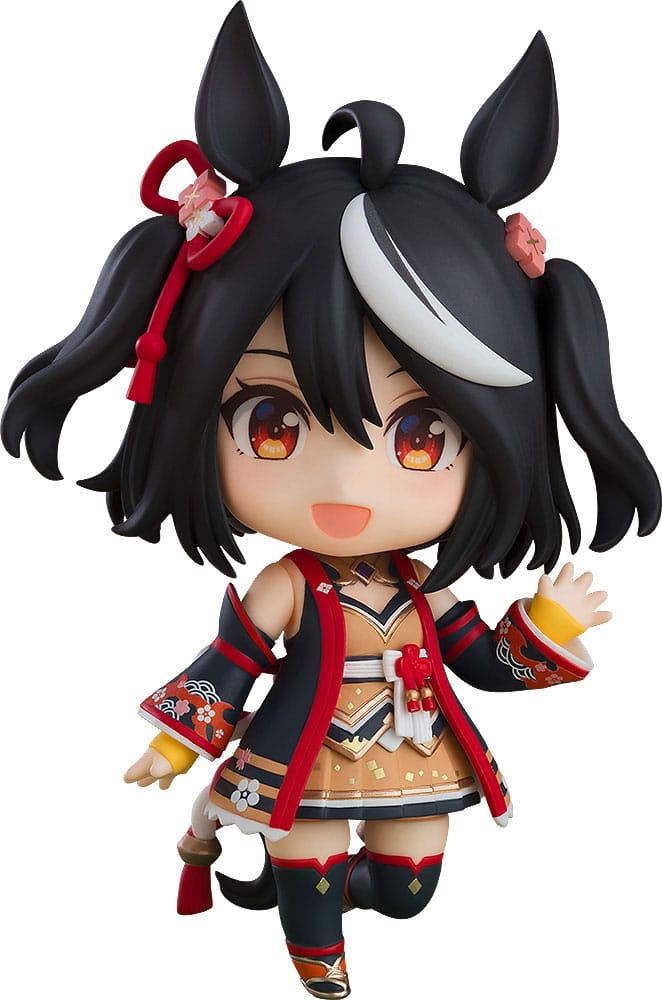 Victory Cheer!

From the game "Umamusume: Pretty Derby" comes a Nendoroid of the cheerful and energetic Kitasan Black!

Face plates:

- Smiling face
- Winking face
- Passionate singing face

Optional parts:

- Large Nendoroid base
- Racetrack fence
- Microphone
- Konpeito candy
- Other optional parts for different poses.