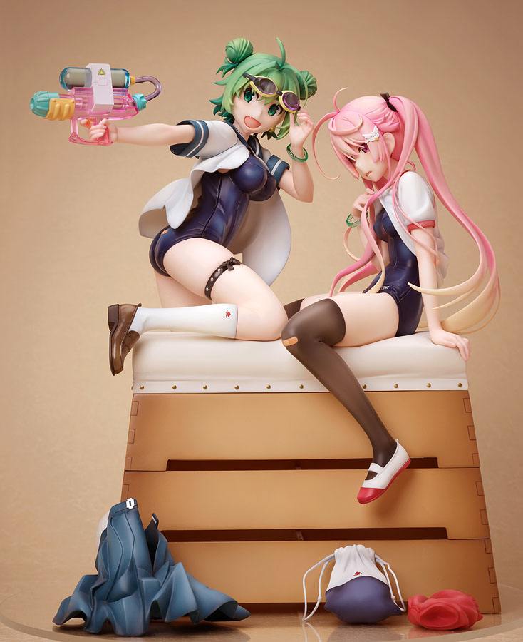 Poyoyon Rock Sukumizu Sisters PVC Statue 1/5.5 Midori & Pink 28 cm