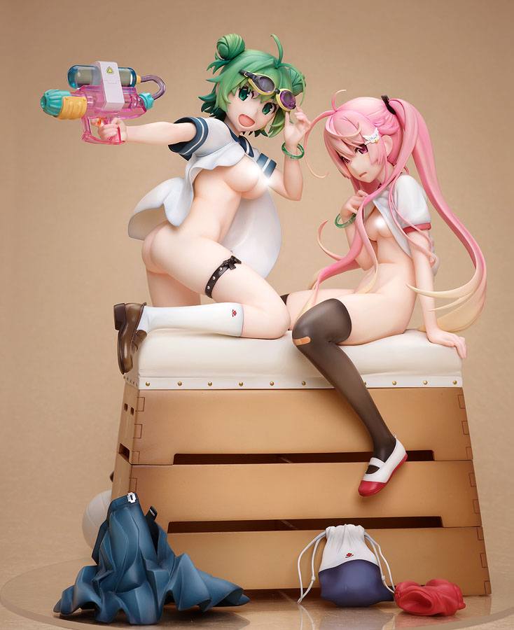 Poyoyon Rock Sukumizu Sisters PVC Statue 1/5.5 Midori & Pink 28 cm