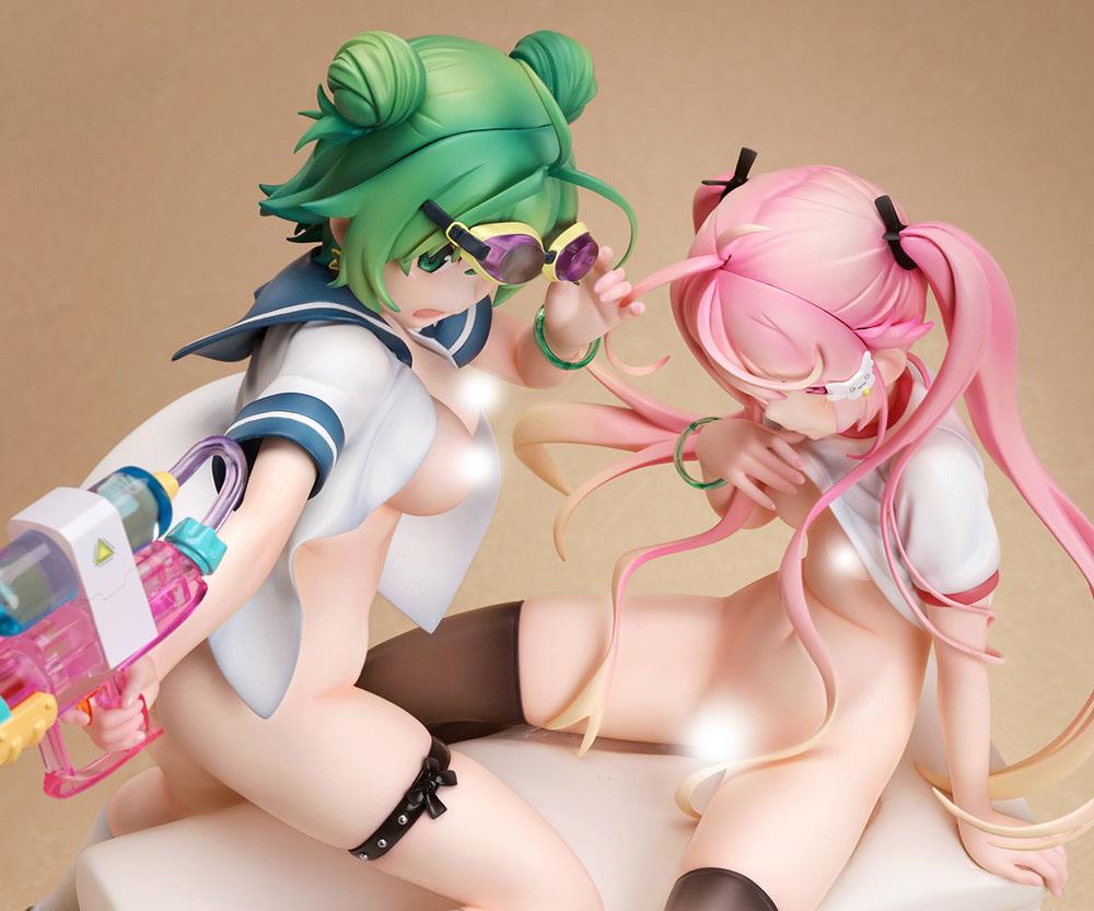 Poyoyon Rock Sukumizu Sisters PVC Statue 1/5.5 Midori & Pink 28 cm