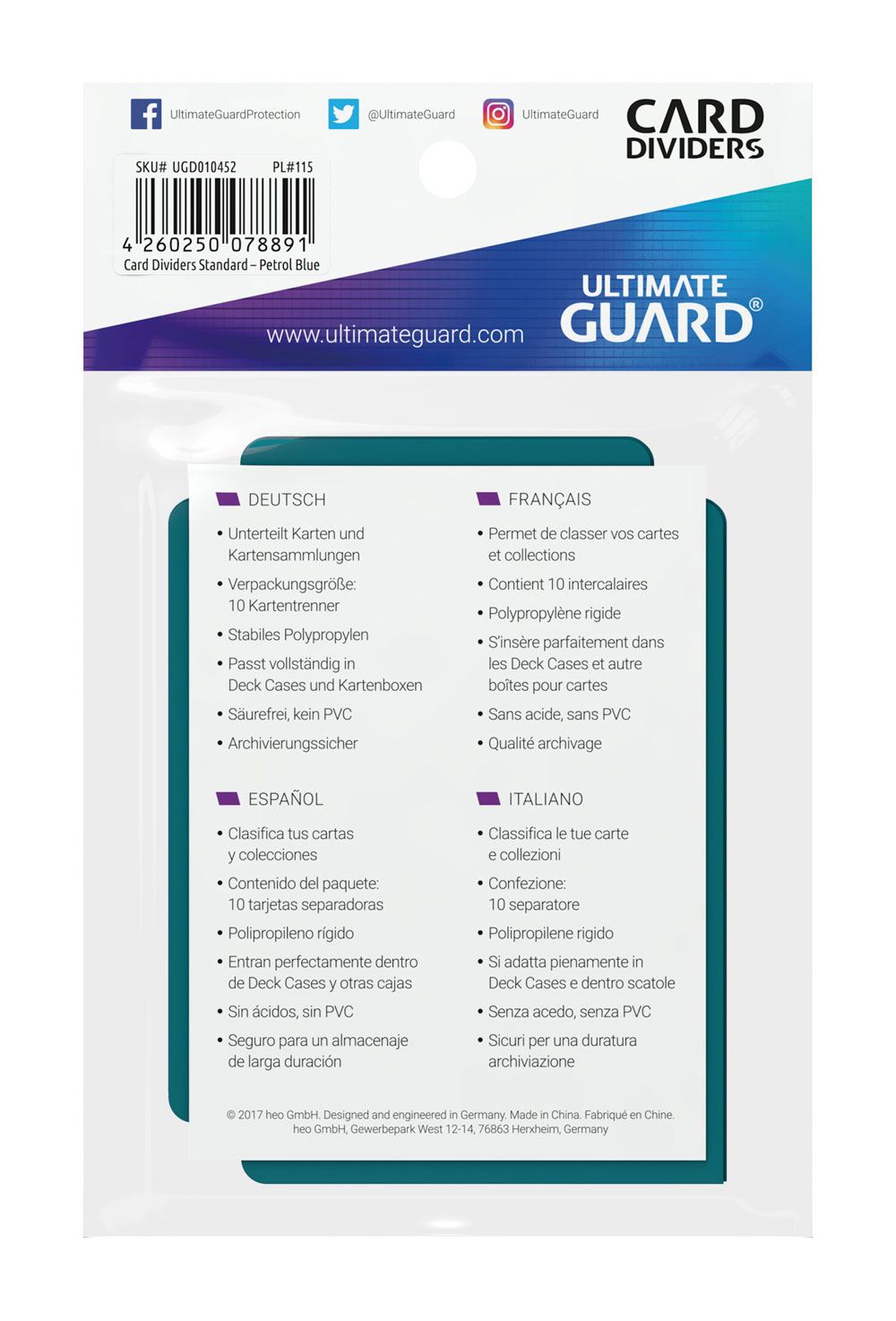 Ultimate Guard Card Dividers Standard Size (10) - Petrol